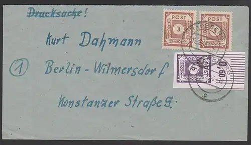Radeberg, 3 (2) und 6 Pf. in MiF nach Berlin-Wilmersdorf, Reichspostporto SBZ OPD Ostsachsen