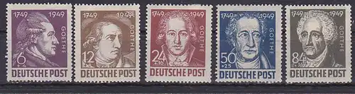 SBZ 200. Geburtstag Johann Wolfgang von Goethe, MiNr. 234 - 238 ungebraucht, rs. gehangen