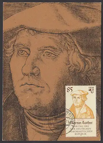 Martin Luther Ehrung in der DDR 1983, Maximumkarte 85 Pf Wittenberg Lutherstadt