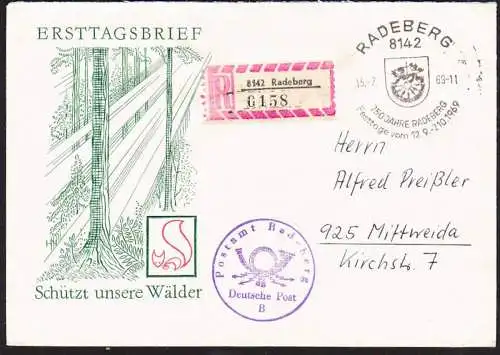 RADEBERG Postsache R-Brief mit SSt. "750 Jahre ..."auf FDC-Umschlag 1969