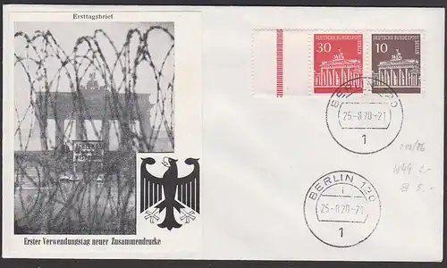 BERLIN (WEST) 120 Brandenburger Tor Zdr. W44 Schmuckbrief FDC für Zusammendrucke, Stacheldraht "Achtung Sie verlassen.."