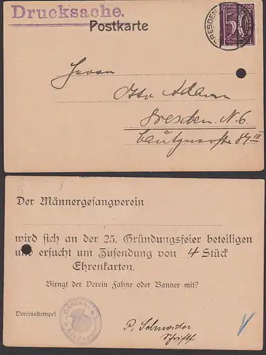 DR 50 Pf auf Drucksache Einladung Männergsangverein Ortskarte Dresden