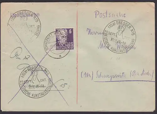 art Kunst Dresden N15 WSt. 1949 "2. Deutsche Kunstausstellung" Abb. symbolisierte Friedenstaube Ölzweig