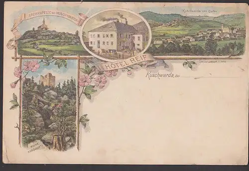 Kuschwarda Steinkapelle Hotel Reif Ruine Kunzwarte Litho um 1900 StráÅ¾n&yacute; Kunzvart