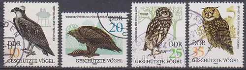 Geschützte Vögel Seeadler, Fischadler, Uhu, Steinkauz DDR MiNr. 2702-05