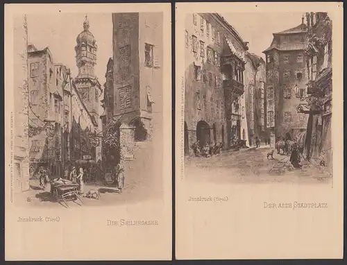 Innsbruck Tirol 2 Karten alte Stadtplatz, Seilergasse