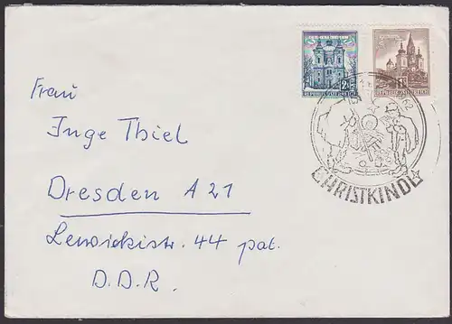 Christkindl Werbestempel 1962 Chirstkind in der Krippe, Weinachten Brief nach der DDR