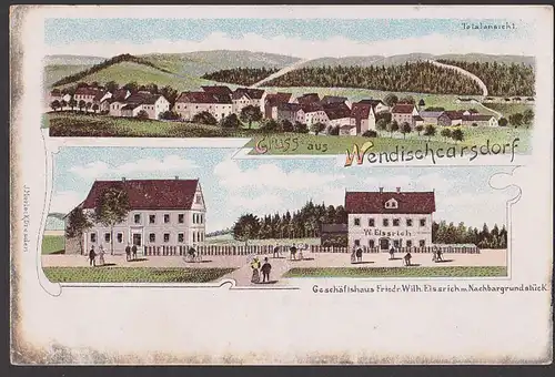 Wendischcarsdorf Karsdorf  Litho-AK um 1900, Schule Gaststätte W. Eissrich Possendorf Rabenau