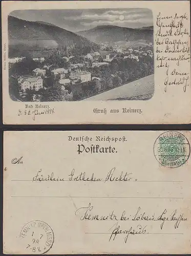 Reinerz Duszniki-Zdroj Bad Reinerz Gruß aus Karte 1898 nach Kemnitz Oberlaustitz, Niederschlesien Polen