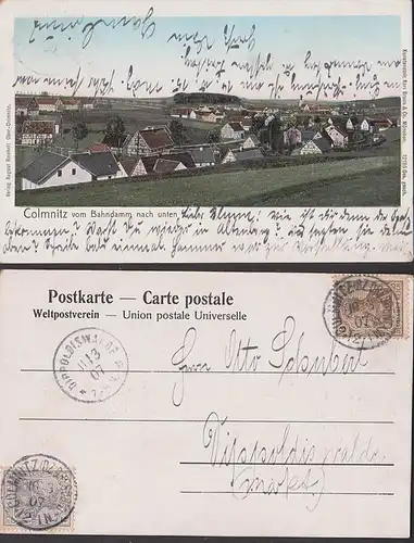 Colmnitz Kleingenberg Sachsen CAk "mit Bahndamm nach unten" nach Dippoldiswalde 1907
