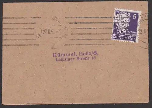 Gerhart Hauptmann 6 Pf. auf Minibrief aus Halle 1951