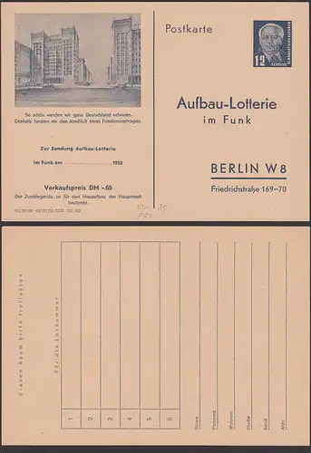 DDR FP1 Funklotterie-Postkarte * mit Stalinallee, jetzt Kal-Marx-Allee  (Mi. 90,-)