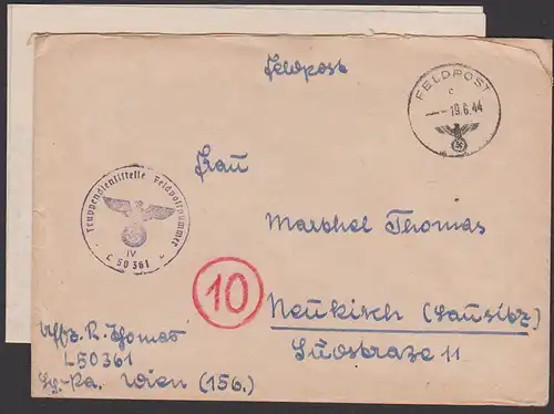 Deutsches Reich Feldpostbrief mit Inhalt Wien 1944 von FpNr. L 50361 nach Neukirch