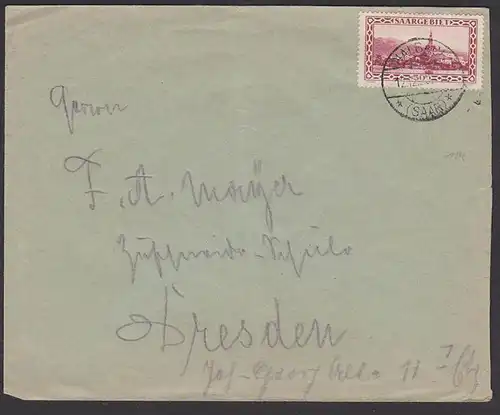 Sarre Saagebiet Saar MiNr. 114 nach Dresden Abtei Tholey