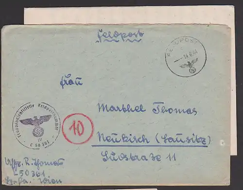 Feldpost 1944, Brief mit Inhalt von Fp-Nr L50361 Wien