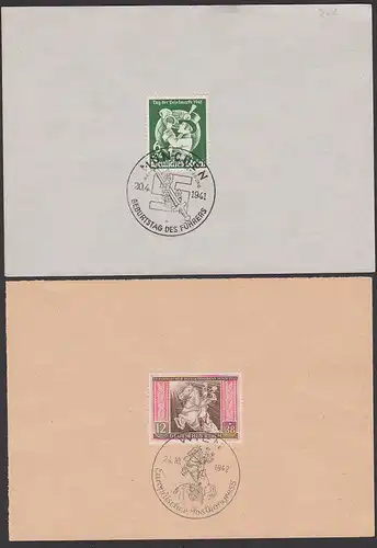 Wien Europäischer Postkongress 1942, München Geburtstag des Führers, je SSt. auf Unterlage