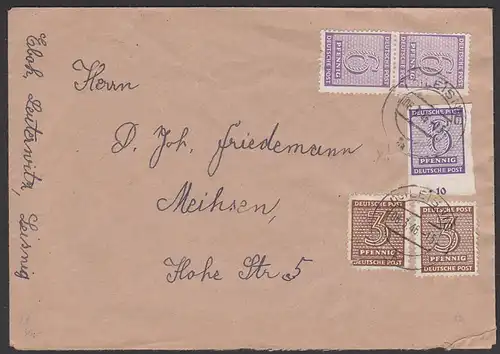 West-Sachsen 6 Pfg. geschnitten mit Wasserzeichen Y auf Bedarfsbrief aus Leisnig (MiNr. 117Y ua. 75,-)