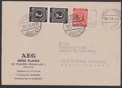 Plauen Vogtland, 2(2) und 8 Pf. Ziffern MWSt. "Achtet auf den Kartoffelkäfer!" und Tagesstempel