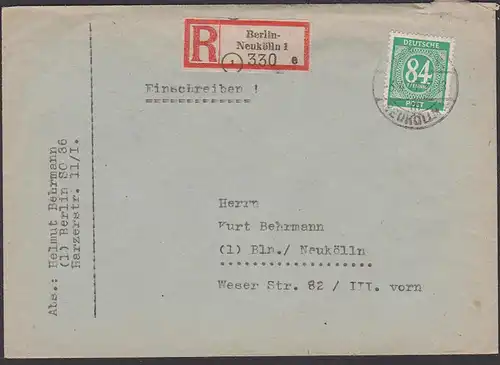 Berlin Neukölln 84 Pfg. Einheitsausgabe Ziffern, MiNr. 936 R-Brief