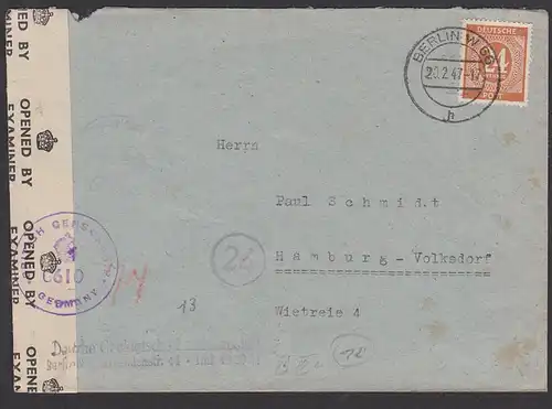 Berlin W66, Brief mit Zensur "British Censorship Germany No. 0610", nach Hamburg