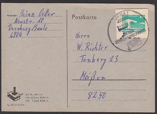 JENA SSt. Carl Zeiss Jena mesurement, la mesure, Messung, frankiert mit Ganzsachenausschnitt Palast der Republik DDR