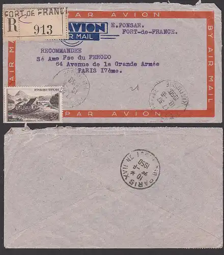 lettre, letter, par avion Recommande Fort de France , 1950 nach Paris