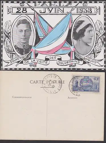 souvenier de la visite des souverains anglais Paris 1938, card, carte