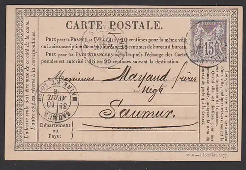 Saumur maine ET Loire carte postale 1878 Ortskarte