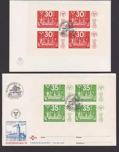 Stockholm Kongress Stock Weltpostverein 1924 - 1974, 4 Kleinbogen Stockholmia 74