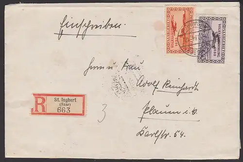 Sarre Saargebiet St. Ingbert (SAAR) 60 C und 1 Fr. R-Brief Volksabstimmung 1935 MiNr. 196, 197