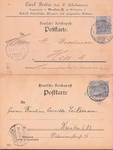 Germani 2 Pf Reichspost auf Ortskarte mit Werbeeindruck Carl Protze künstliche Bluemn und präparierte Rahmen - 1901