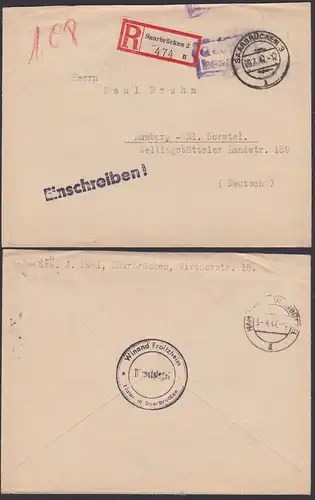 Saarbrücken 3 R-Brief mit Barfrankatur "Gebühr bezahlt" nach Hamburg Klein Borstel