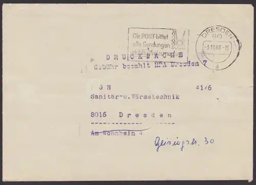 Postsache MWSt. Dresden "Die Post bittet auf alle Sendungen richtig freizumachen" Abb. Briefmarkenecke