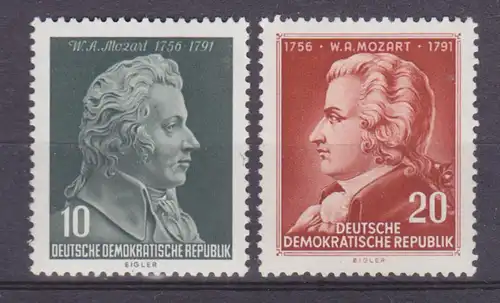 Komponist Wolfgang Amadeus Mozart  DDR Mi 510/20 **, 200. Geburtstag