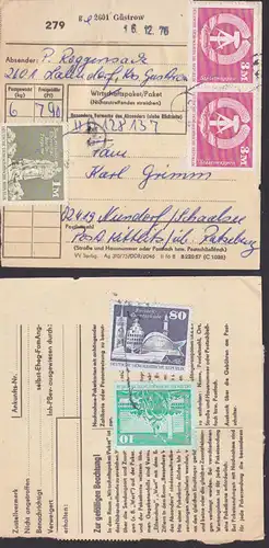 Güstrow PSSt. (62) Lalendorf Paketkarte postinterna, Auslandspaket, 100 Pf Sowjetisches Ehrenmal u.a. portogenau