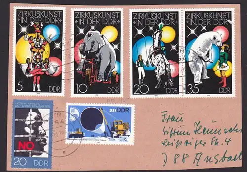 Zirkuskunst mit Platttenfehler "5. Stern" Mi-Nr. 2365 mit allen Werten, dabei Zdr., auf greoßem Briefstück