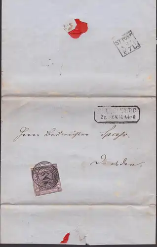 Baden Heidelberg 6 Kreuzer, (Mi.: 4) nach Dresden 1851, Faltbrief mit viel Text, rs. Stempel der Stadtpost