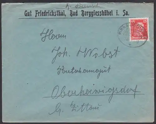 Bahnpost Pirna - Gottleuba 1926 Abs. Bad Berggießhübel Gut Friedrichsthal