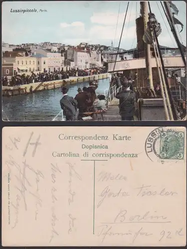 Lussinpiccolo Porto, Mali Losinj Kroatien Kein-Lötzing Hafen, 5 Heller K.u. K. österreichische Post, ro. Bug
