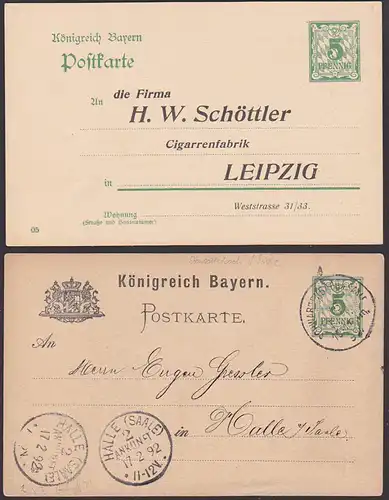 Königreich Bayern 5 Pf. Privat-GA, Cigarrenfabrik Schöttler Leipzig *, Schwarzenburg (Saale) OSt. 1892