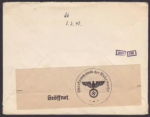 censor USA 5 Cents James Monroe Cover from WESTORANGE to Bavaria Germany Kontrolle Oberkomanndo Wehrmacht