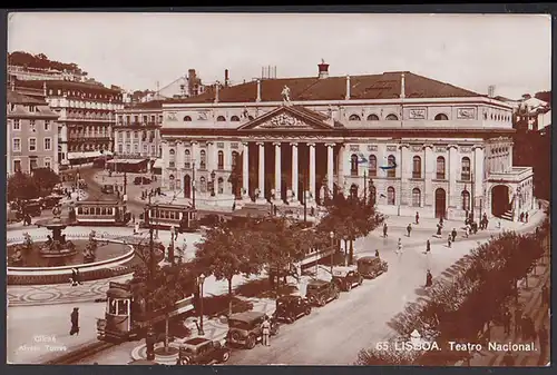 LISBOA teatro nacional Nr. 65 Fotokarte  1935 tram Strassenbahn