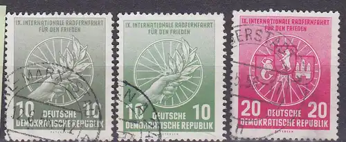 bike Internationale Radfernfahrt  für den Frieden 1956 10 Pf. in beiden Farben!  (Mi.-Nr. 521a, 521b und 522 38,-)