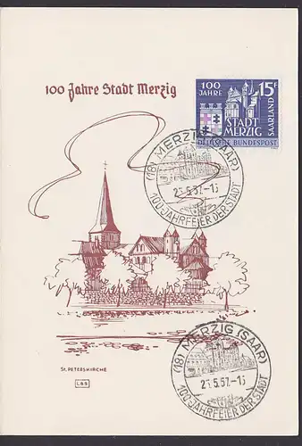 MC Merzig Saarland 100 Jahre Stadt Merzig  St. Peterskirche  Anlasskarte FDC