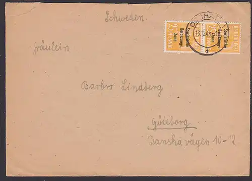SBZ 191(2) Auslandsbrief 25 Pf. Arbeiter mit SBZ-Aufdruck aus Oschatz nach Göteburg portogenau (Kw: 50,- )