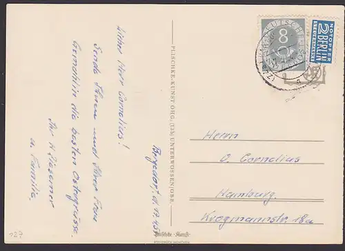 Hamburg, Ziffer 8 Pfg. (Mi. 127) mit NO Berlin auf Ortskarte portogenau, auf Plischke Karte, rare Einzelfrankatur