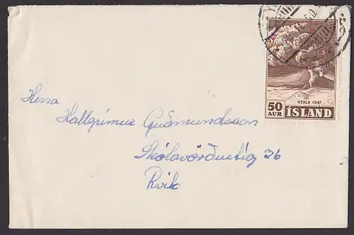 Island 50 AUR Hekla 1947 lettre cover Vulkan Minibrief