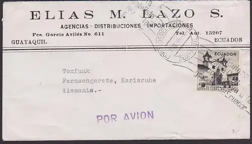 Ecuador lettre cover 1956 Vignette Je me recommande du bottin mondial