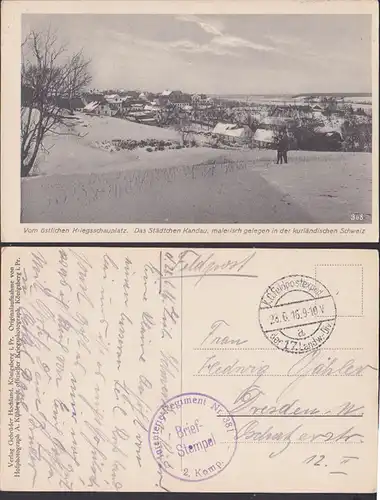 Kandau kurländische Schweiz "Ak vom östlichen Kriegsschauplatz" 1916 Briefstempel, Inf.-Reg. 381