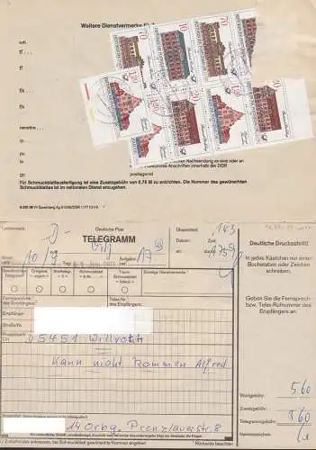 Historische PostgebäudeTelegrammformular frankiert Zdr  DDR 3067/70 aus Oranienburg, PA Freiberg, Perleberg, Weimar